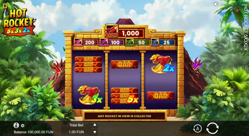 Hot Rocket 5x 3x 2x - Spin de base avec multiplicateurs en superposition sur les rouleaux
