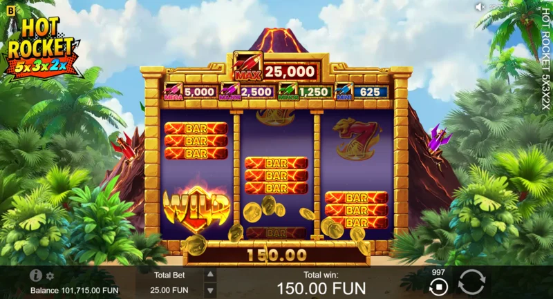 Hot Rocket 5x 3x 2x - Gain avec un Wild triple sur la première ligne de paiement